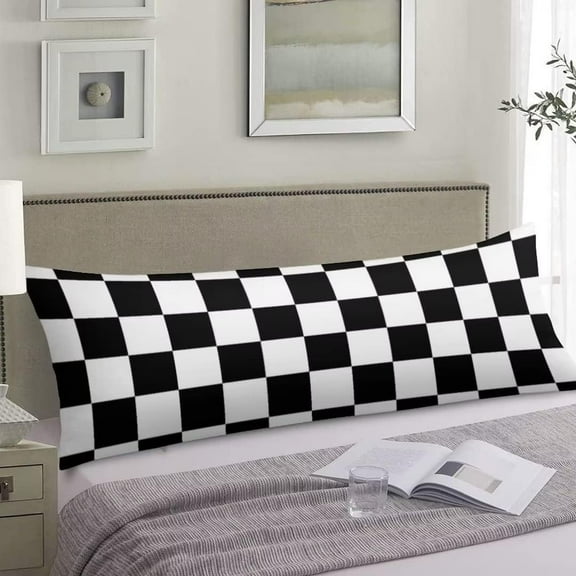 Modern Body Pillow Cover Geometric Checkered Plaid Pattern Car Racing Sports Chess Board Decorative Soft Cushion Long Pillowcase with Zipper Black White Bedding Pillow Cases for Sofa Couch 20"x54"