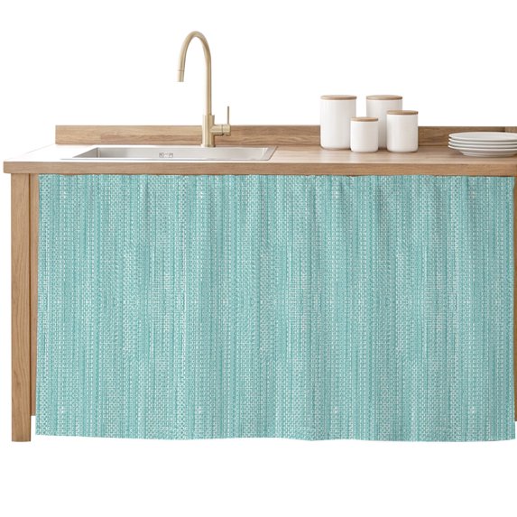 Modern Bohemia Cabinet Curtains 28"x51" Sink Skirt for Bathroom Kitchen, Solid Color Minimalist Linen Aqua Self Stick Adhesive Under Desk Covers Tall Laundry Cabinet Storage Organizer