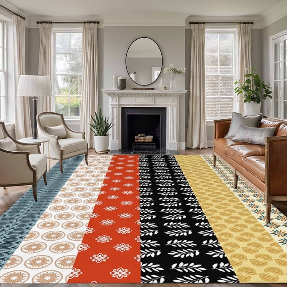 Modern Bohemian Area Rugs 6'x9', Washable Small Throw Rugs for Kitchen Dining room, Colorful Minimalist Abstract Paisley Boho Indoor Outdoor Rug Non-Slip Low Pile Carpet Runner Reversible Floor Mats