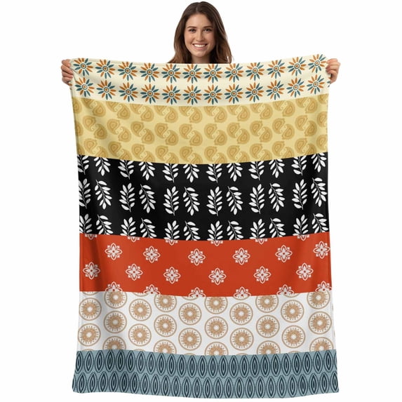 Modern Bohemian Blanket Soft Cozy Warm Throw Blanket for Couch, Plush Fuzzy Flannel Fleece Blankets for Sofa, Colorful Minimalist Abstract Paisley Boho Bed Blankets Lightweight Gifts for Men, 50"x80"