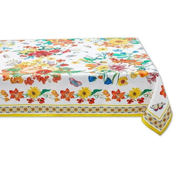 Modern Bohemian Floral Tabletop for Spring Summer Decorations, Picnics and Dinner Parties - Indoor Outdoor, Stain and Water Resistant, Tablecloth, 60 x 102 Rectangle