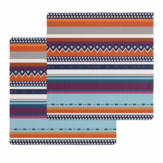 Modern Bohemian Kitchen Dish Towels for Drying Dishes Set of 2, Minimalist Abstract Boho Paisley Orange Red Waffle Weave Microfiber Hand Tea Bathroom Towels Quick Dry & Absorbent Towel 12x12