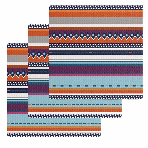 Modern Bohemian Kitchen Dish Towels for Drying Dishes Set of 3, Minimalist Abstract Boho Paisley Orange Red Waffle Weave Microfiber Hand Tea Bathroom Towels Quick Dry & Absorbent Towel 12x12