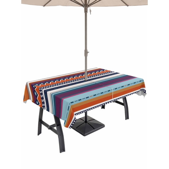Modern Bohemian Outdoor Tablecloth - 52x70 Inch Rectangle Dining Table Cover, Minimalist Abstract Boho Paisley Orange Red Waterproof Outdoor Table Cloth with Umbrella Hole & Zipper for Picnic/Patio