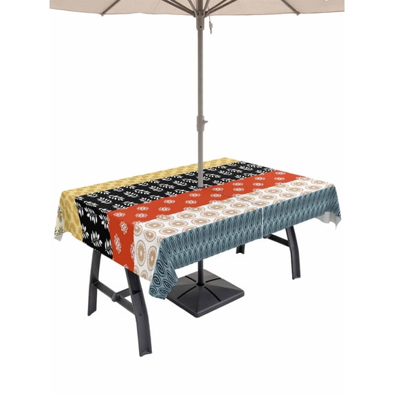 Modern Bohemian Outdoor Tablecloth - 54x80 Inch Rectangle Dining Table Cover, Colorful Minimalist Abstract Paisley Boho Waterproof Outdoor Table Cloth with Umbrella Hole & Zipper for Picnic/Patio