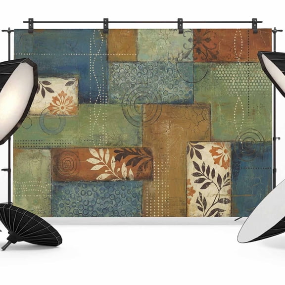Modern Bohemian Photography Backdrop 7x5FT, Vintage Flowers Geometric Plaid Patchwork Photo Backdrops, Background for Photography Studio Photo Studio Background, Back Drop for Photoshoot