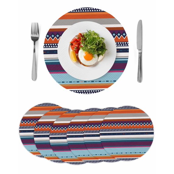 Modern Bohemian Round 13 Inch Placemats Set of 6, Minimalist Abstract Boho Paisley Orange Red HeatResistant Non Slip Place Mats for Dining Table, Wipeable Braided Kitchen Table Mats for Housewarming