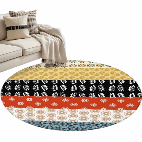 Modern Bohemian Round Area Rugs Collection 4', Colorful Minimalist Abstract Paisley Boho Non Slip Indoor Circular Throw Runner Rug Floor Mat Carpet for Living Room Dining Table Bedroom Nursery