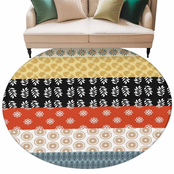 Modern Bohemian Round Area Rugs Collection 8', Colorful Minimalist Abstract Paisley Boho Non Slip Indoor Circular Throw Runner Rug Floor Mat Carpet for Living Room Dining Table Bedroom Nursery