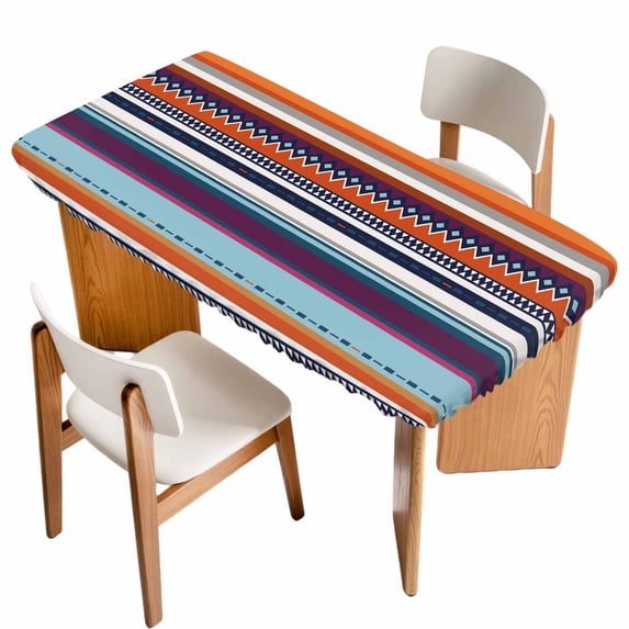 Modern Bohemian Table Cloths for 4 Foot Rectangle Tables, Minimalist Abstract Boho Paisley Orange Red Patio Waterproof Elastic Fitted Tablecloths, Washable Rectangular Table Cover for Camping
