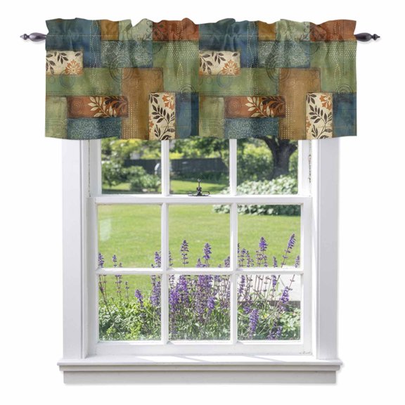 Modern Bohemian Valance Curtain Vintage Flowers Geometric Plaid Patchwork Window Valances Rod Pocket Short Curtains Window Treatments for Kitchen Bedroom Bathroom Laundry 60" x 18"