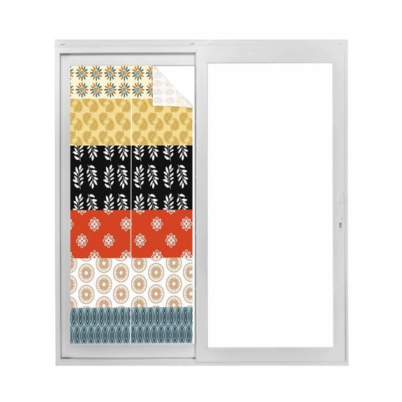 Modern Bohemian Window Privacy Film, Colorful Minimalist Abstract Paisley Boho Static Cling UV Sun Blocking Tint Film Heat Control Windows Films for Bedroom Bathroom, Window Stickers 29.5"x78.7"