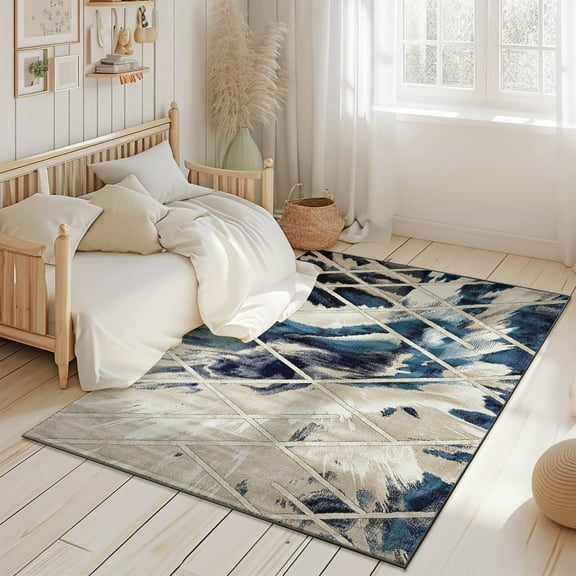 Modern Boho 5x7 Area Rug Transitional Carpet Shiny Vibrant High Low Pile Rug For Living Room