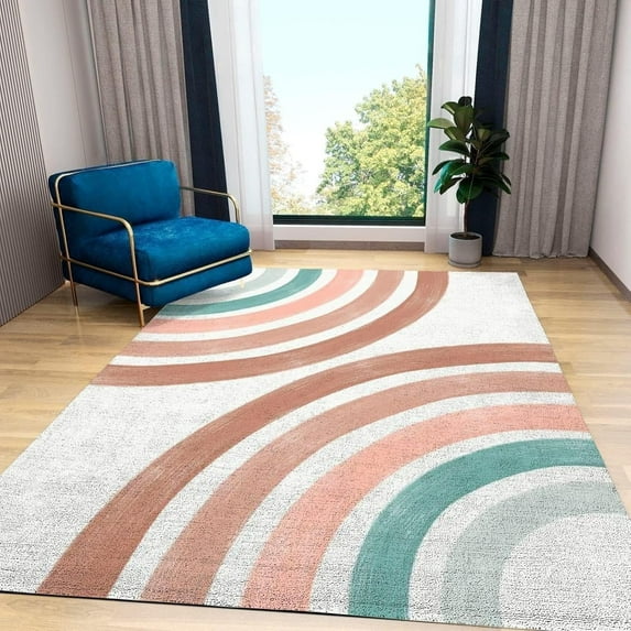 Modern Boho Abstract Area Rug Mid Century Rainbow Geometric Rugs Living Room For Bedroom Dining Home Office Soft Rugs Carpets