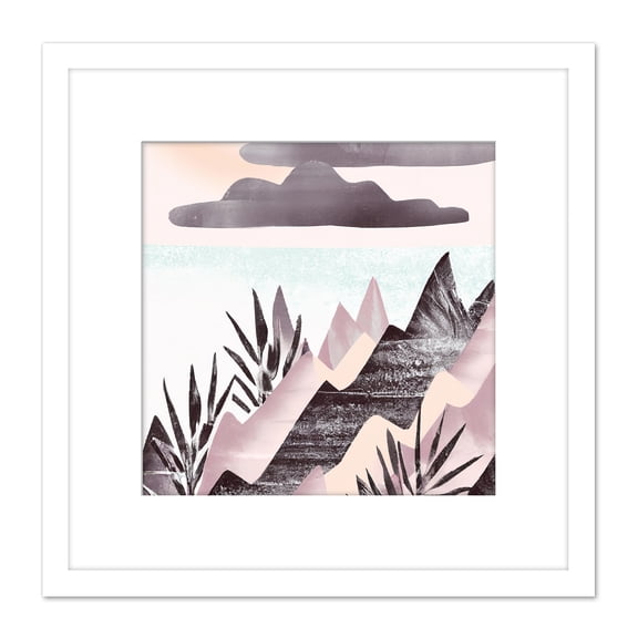 Modern Boho Abstract Seaside Landscape Pastel Painting Square Wooden Framed Wall Art Print Picture 8X8 Inch