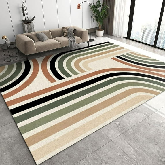 Modern Boho Area Rug Contemporary Rainbow Geometric Distressed Abstract Decorative Indoor Non Slip Rugs Room Sofa Living Bedroom Home Decor Floor Mats 4x6 Carpet Non-slip Washable