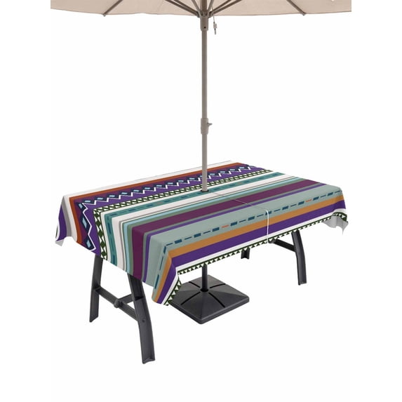 Modern Boho Art Outdoor Tablecloth - 60x102 Inch Rectangle Dining Table Cover, Colorful Abstract Bohemian Paisley Minimalist Waterproof Outdoor Table Cloth with Umbrella Hole & Zipper for Patio