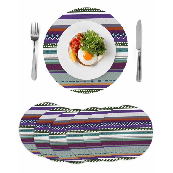 Modern Boho Art Round 13 Inch Placemats Set of 6, Colorful Abstract Bohemian Paisley Minimalist HeatResistant Non Slip Place Mats for Dining Table, Wipeable Kitchen Table Mats for Housewarming