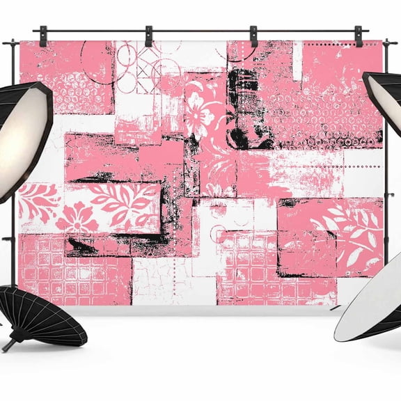 Modern Boho Backdrop for Photography, Flower Geometric Texture Pink White Abstract Art Photo Backdrop Portrait Background Party Banner Photo Backgrounds for Studio Booth Props, 10x8ft