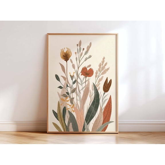 Modern Boho Floral Wall Art, Neutral Botanical Print, Unframed Paper Poster 8x10in
