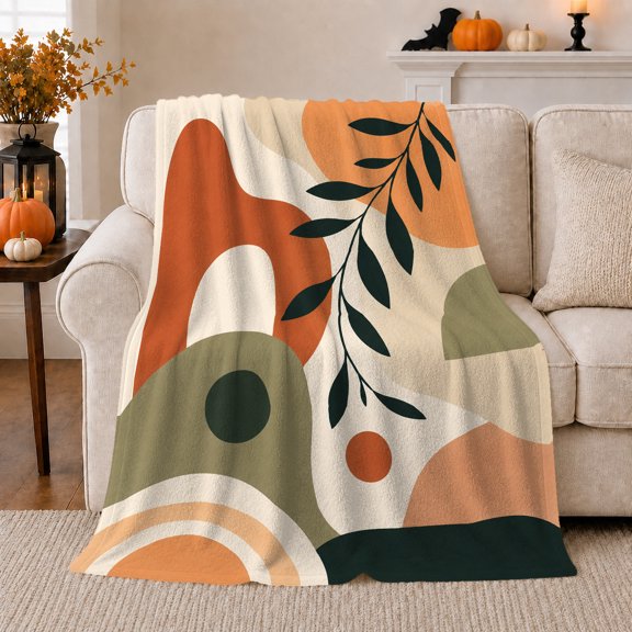 Modern Boho Halloween Abstract Arch, Festive Halloween Scene, Warm Flannel Blanket for Living Room and Family Room, Art Lovers Halloween Gift, Festive Home Decor