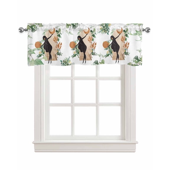 Modern Boho Linen Curtain Valance for Bedroom/Bathroom/Kitchen/Office/Living/Dining Room Window,Abstract Aesthetic Eucalyptus Middle Century Rod Pocket Topper Decorative Cafe Drapes Panel 54"x18"