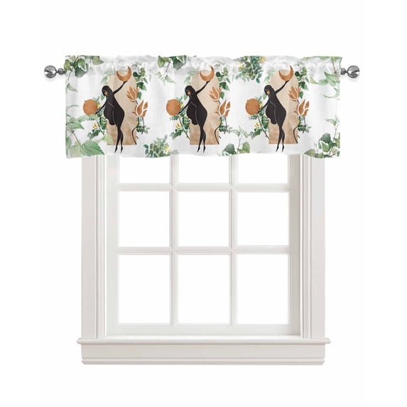 Modern Boho Linen Curtain Valance for Bedroom/Bathroom/Kitchen/Office/Living/Dining Room Windows,Abstract Aesthetic Eucalyptus Middle Century Pocket Topper Drapes Decorative Cafe Drapery Panel 60x18