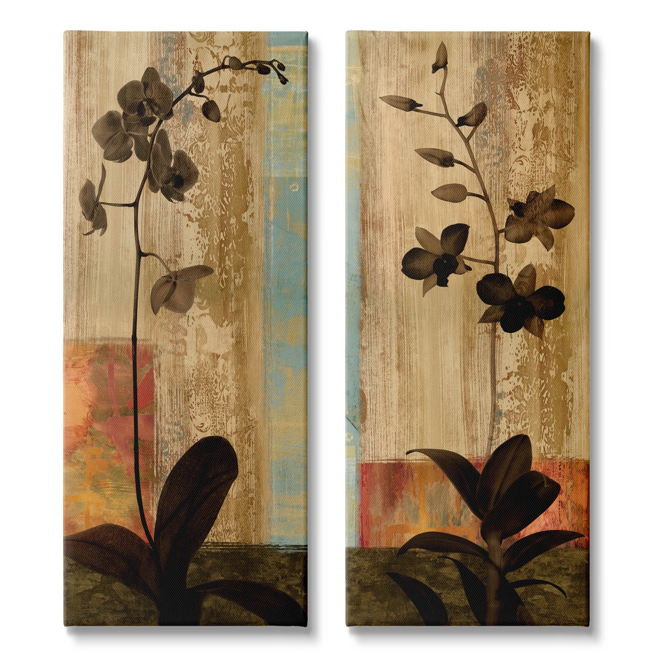 Modern Boho Orchid Blooming Botanical & Floral Graphic Art Gallery Wrapped Canvas Print Wall Art, Set of 2