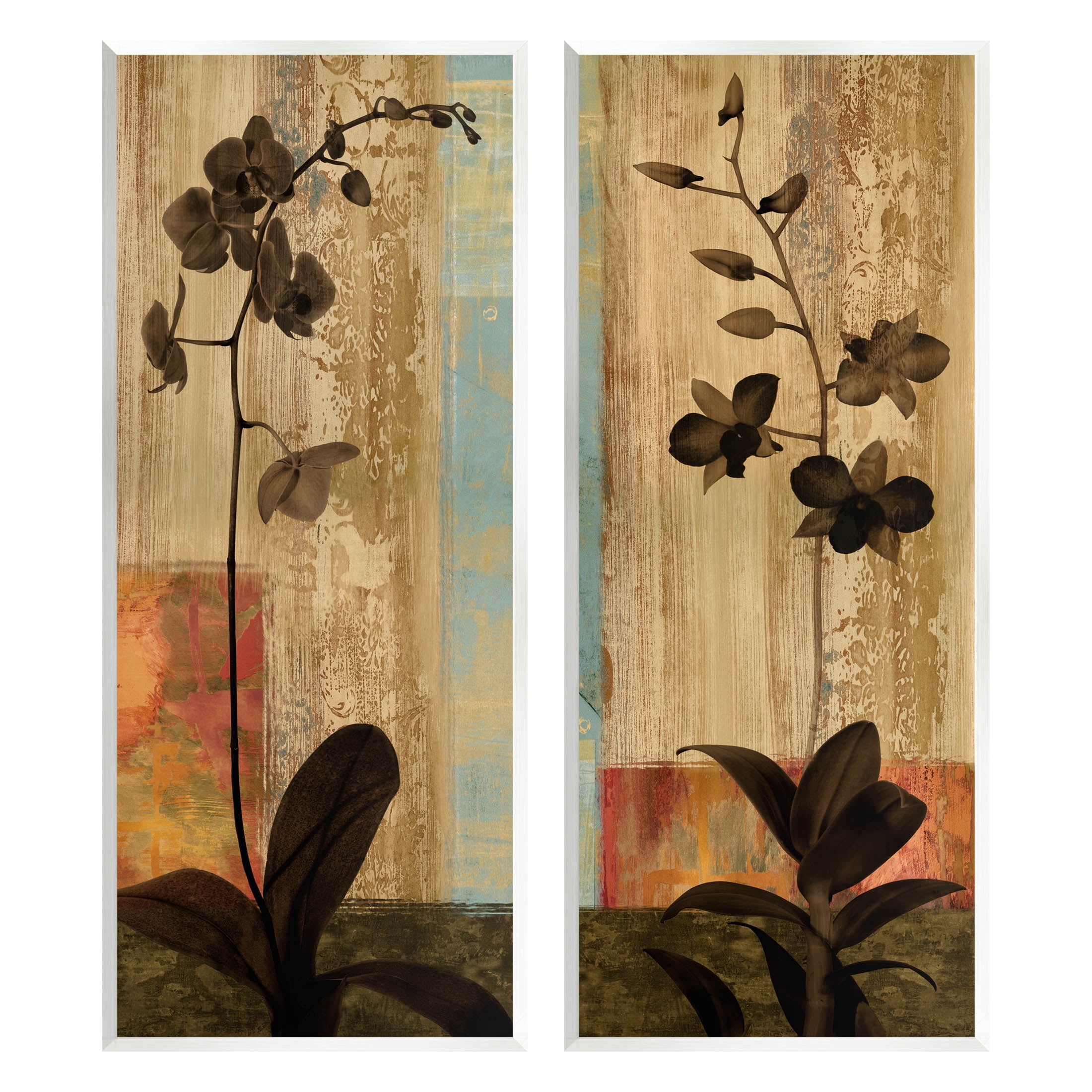 Modern Boho Orchid Blooming Botanical & Floral Graphic Art Unframed Art Print Wall Art, Set of 2