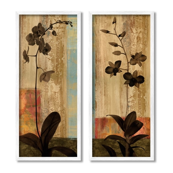 Modern Boho Orchid Blooming Botanical & Floral Graphic Art White Framed Art Print Wall Art, Set of 2
