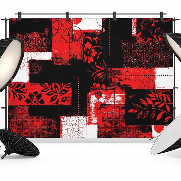 Modern Boho Photography Backdrop 8x6FT, Flower Geometric Texture Red Black Abstract Art Photo Backdrops, Background for Photography Studio Photo Studio Background, Back Drop for Photoshoot