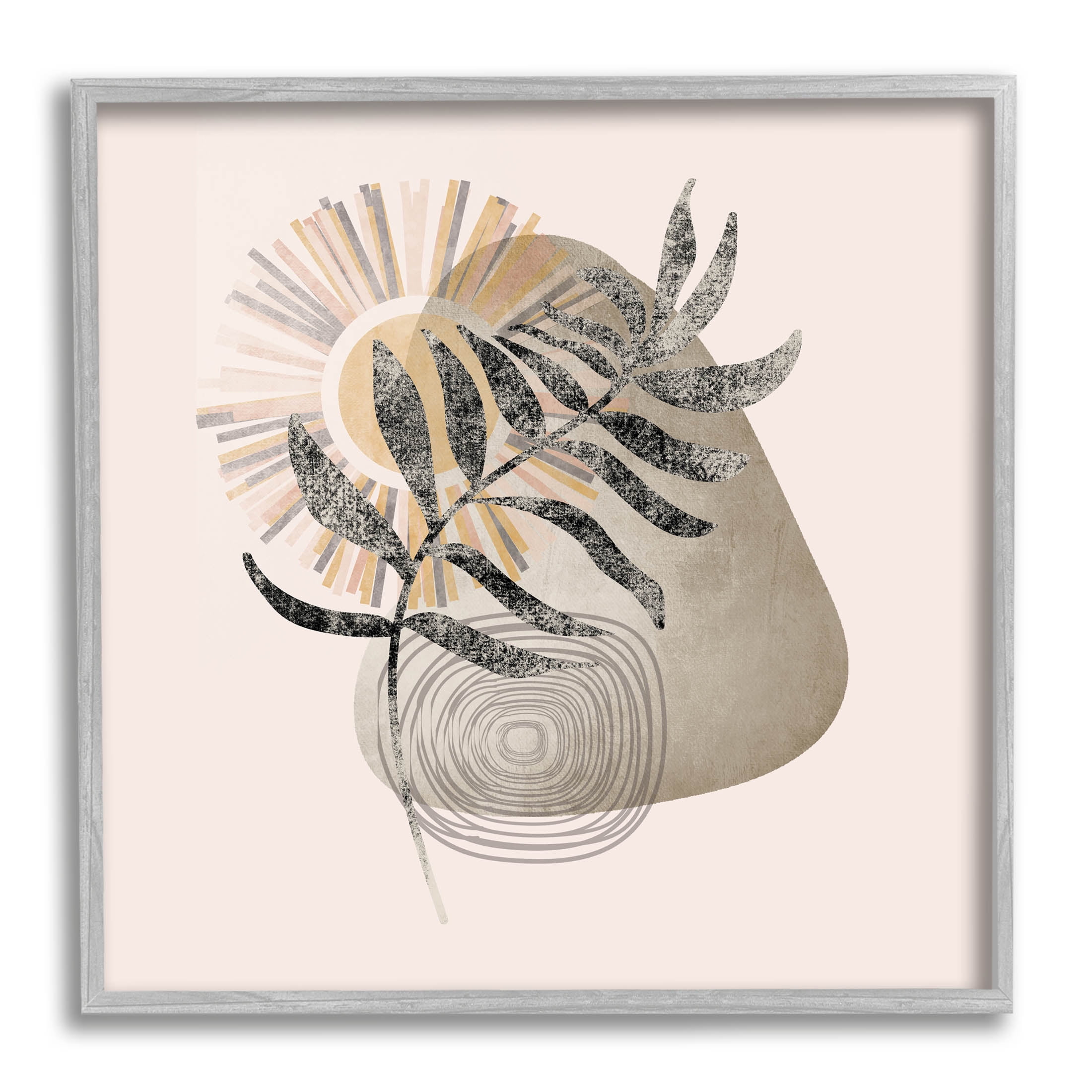 Modern Boho Plant Leaf Sun Botanical & Floral Graphic Art Gray Framed Art Print Wall Art