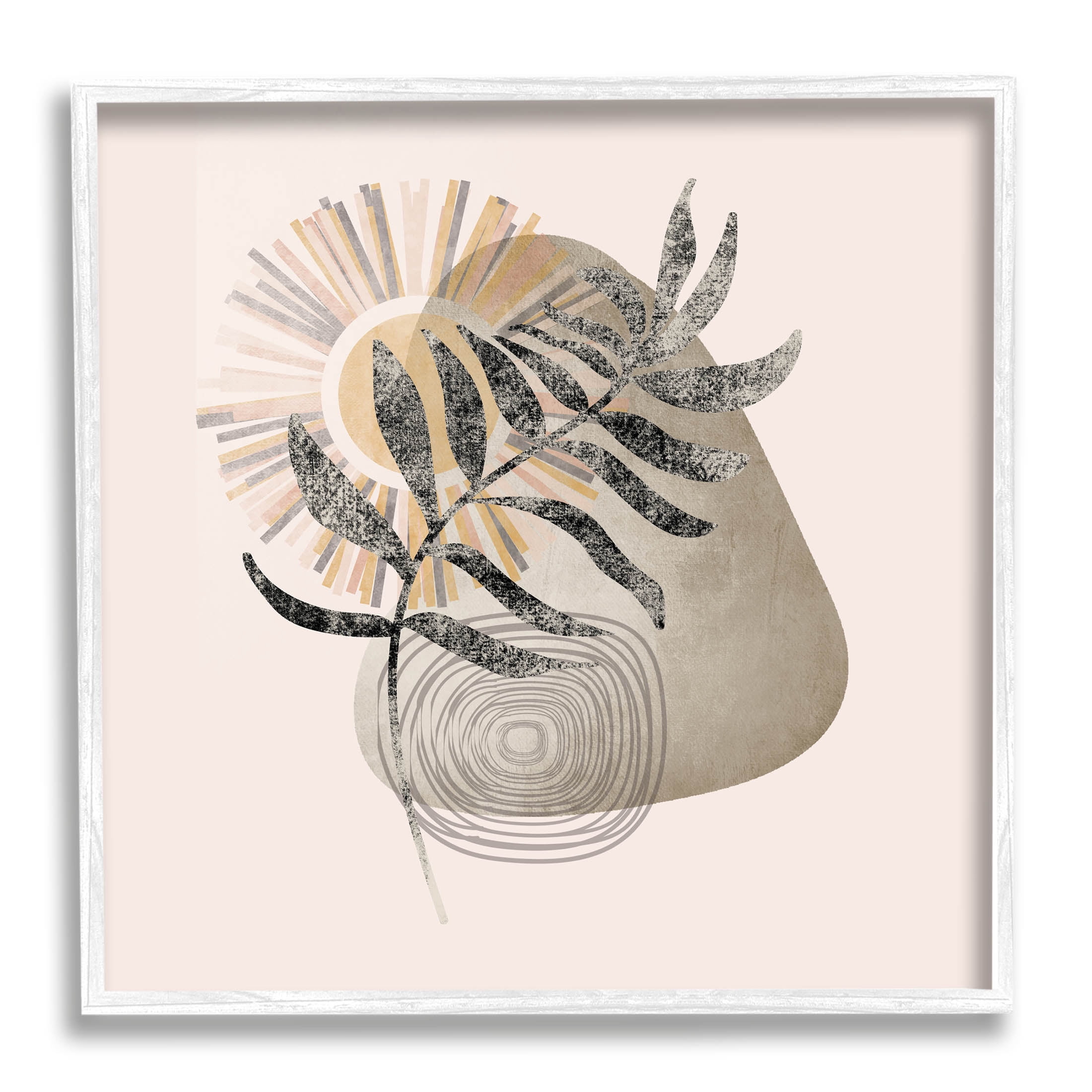 Modern Boho Plant Leaf Sun Botanical & Floral Graphic Art White Framed Art Print Wall Art