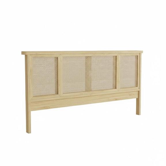 Modern Boho Rattan Bed Frame with Cane Headboard – Sturdy Metal & Wood, 4 Storage Drawers, No Box Spring Needed – Queen Size, Four Drawers