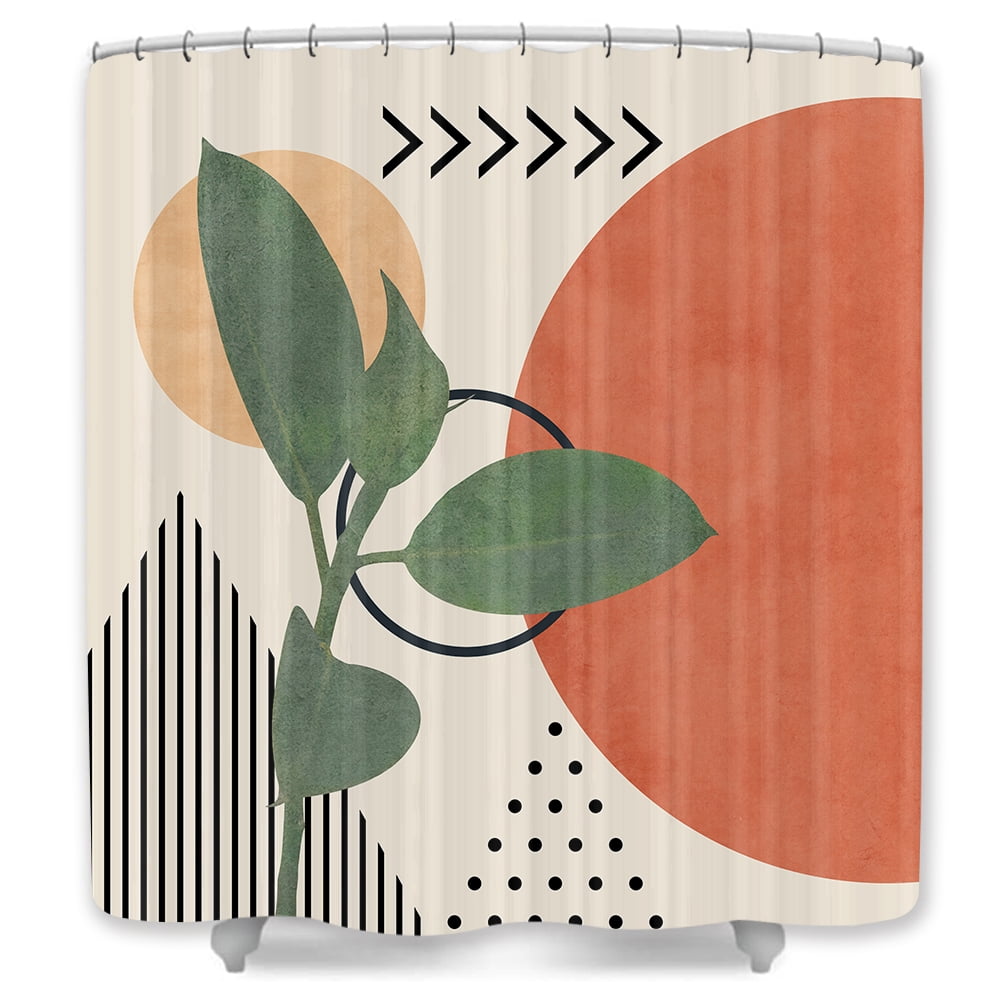 Modern Boho Shower Curtain, Abstract Contemporary Art Terracotta Print ...