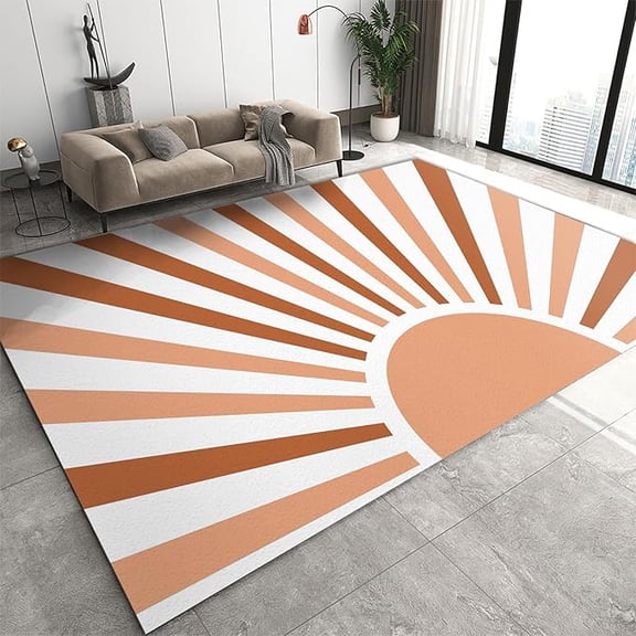 Modern Boho Sun Rainbow Rug For Living Room, Orange Sun Boho Kids Area Rugs, Non Slip Washable Foldable Playroom Carpet For Entryway Hallway Office Bedroom Classroom Nursery 3 x 4ft