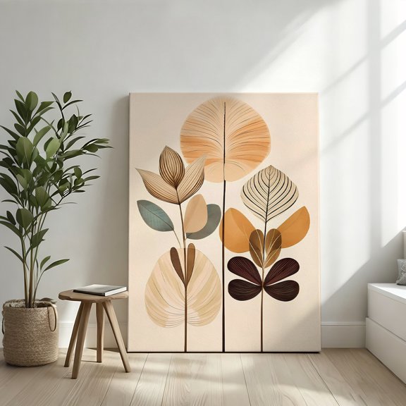 Modern Boho Translucent Abstract Botanical Canvas Wall Art - Minimalist Layered Leaf Illustration Print - Matte Finish Gallery Wrapped Earth Tone Decor Ready to Hang 8*12