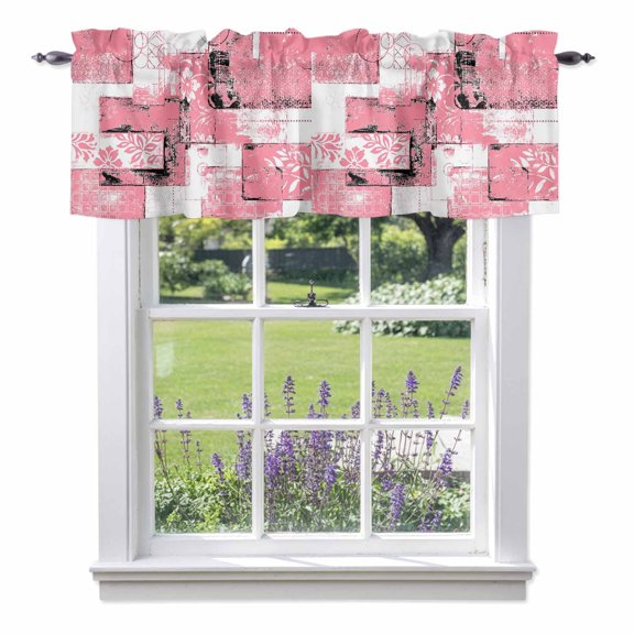 Modern Boho Valances for Windows Flower Geometric Texture Pink White Abstract Art Rod Pocket Cafe Window Treatments Valance Curtains for Kitchen Bathroom Laundry Basement Windows 60"x18"