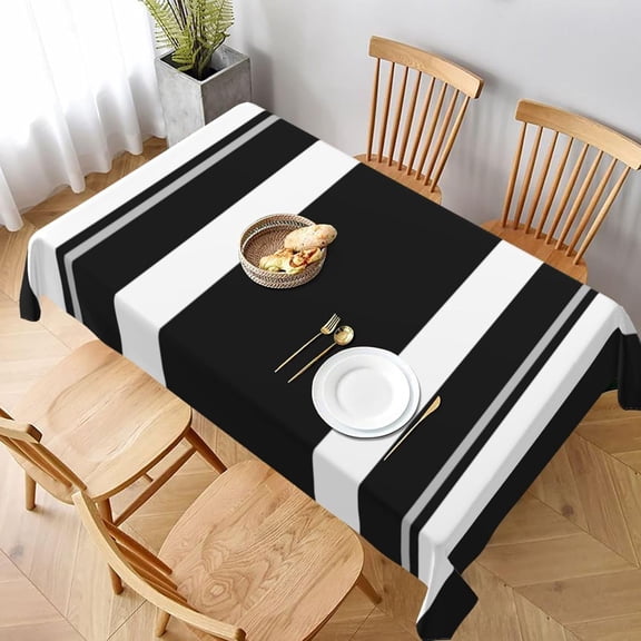 Modern Bold Black White Stripe Rectangle Table Cloth Soft Washable Oblong Tablecloth Covers for Kitchen & Table Linens 60" x 102"