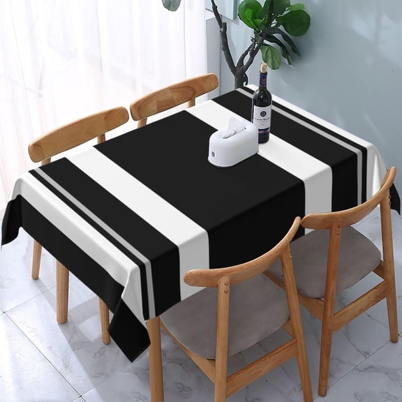 Modern Bold Black White Stripe Rectangle Table Cloth Soft Washable Oblong Tablecloth Covers for Kitchen & Table Linens 60" x 84"