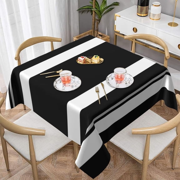 Modern Bold Black White Stripe Soft Tablecloth Square Dinng Table Covers for Kitchen & Table Linens 52" x 52"
