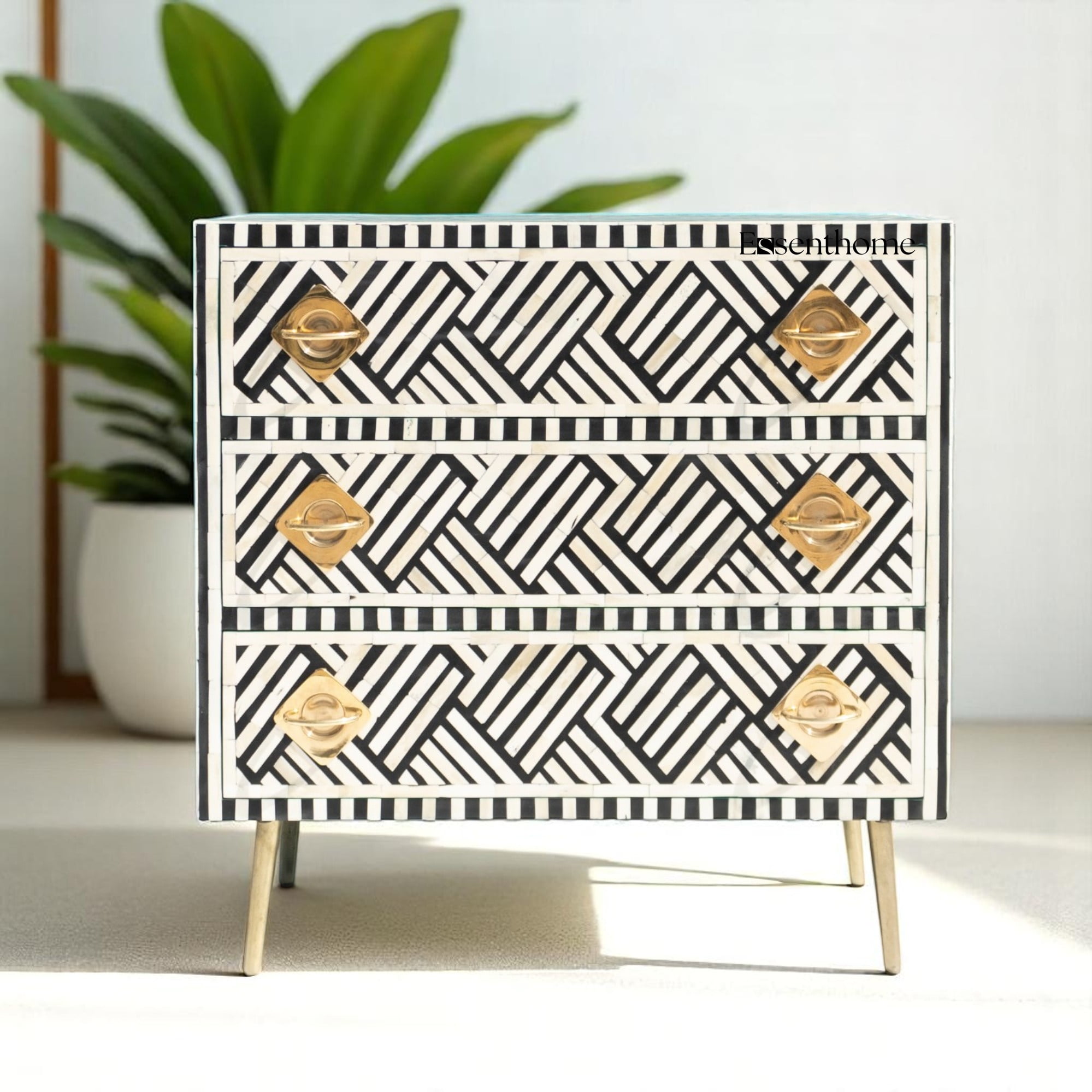 Modern Bone Inlay Modern Bone Inlay 3-Drawer Chest – Handcrafted Geometric Accent Dresser ...