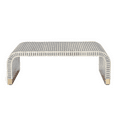 thumbnail image 1 of Modern Bone Inlay Coffee Table – Curved Waterfall Edge with Grey and White Stripe Pattern, 1 of 6