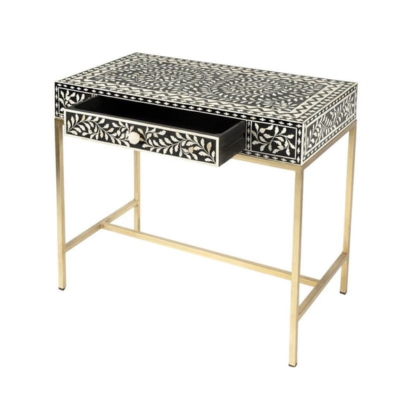 Modern Bone Inlay Console Table – Multicolor Striped Inlay with Brass Legs | Handcrafted Entryway Accent