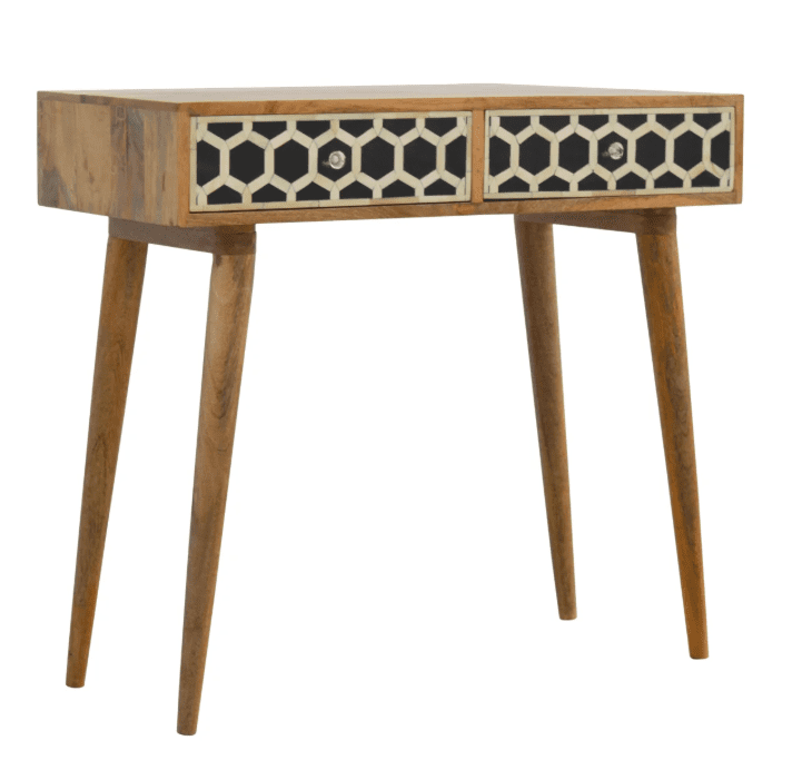 Modern Bone Inlay Modern Bone Inlay Console Table – Navy & White Striped Pattern with ...