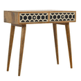 thumbnail image 1 of Modern Bone Inlay Console Table – Navy & White Striped Pattern with Brass Base | Handcrafted Entryway Accent Table, 1 of 8