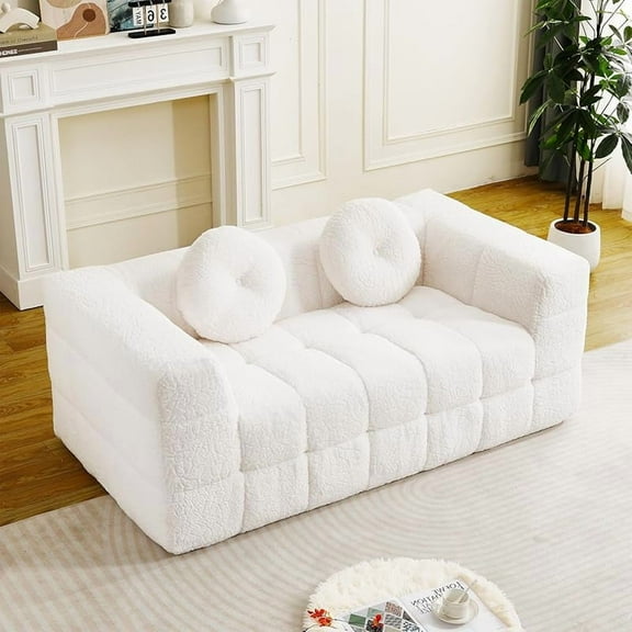 Modern Boneless Cloud Couch,Comfy 3 Seater Deep Seat Couch,Lychee Pattern Long-Pile Fabric Cloud Sofa,Modern Compression Sofa for Living Room, No Assembly Required