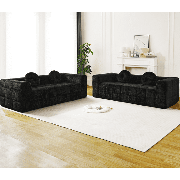 Modern Boneless Cloud Couch,Comfy 3 Seater Deep Seat Couch,Lychee Pattern Long-Pile Fabric Cloud Sofa,Modern Compression Sofa for Living Room, No Assembly Required
