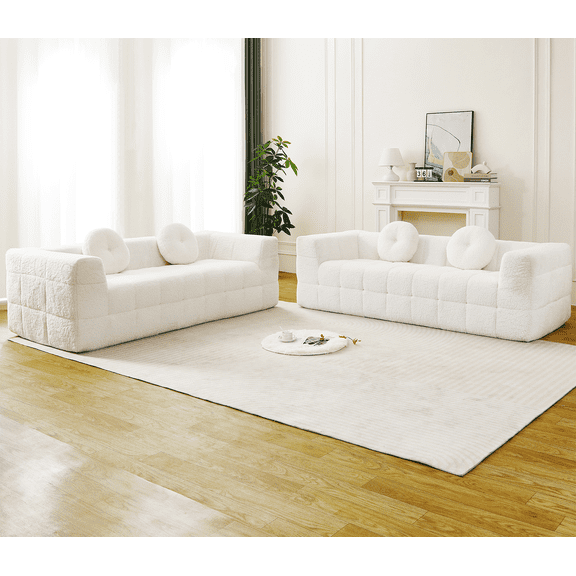 Modern Boneless Cloud Couch,Comfy 3 Seater Deep Seat Couch,Lychee Pattern Long-Pile Fabric Cloud Sofa,Modern Compression Sofa for Living Room, No Assembly Required