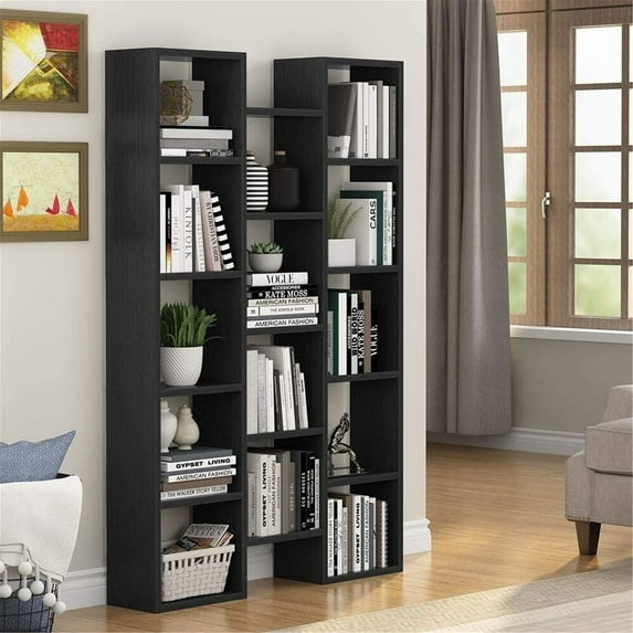 Modern Bookcase, 5-Shelf Storage Organizer Bookshelf with 14-Cube Display Book Shelf Black